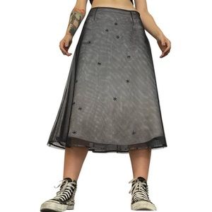 Whimsical Vintage Express Grey Mesh Satin Beaded Snowflake Skirt Women’s Size 4